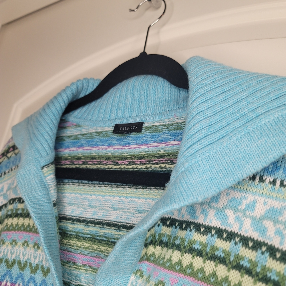Talbots Light Blue Multi-Pattern V-Neck Sweater - Picture 4 of 6